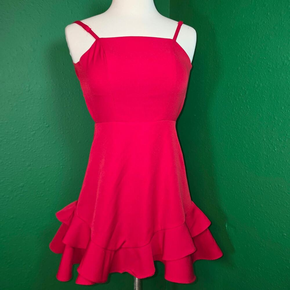 Dear Moon Size 0 Red Ruffle Tiered Mini Dress Cutout Back